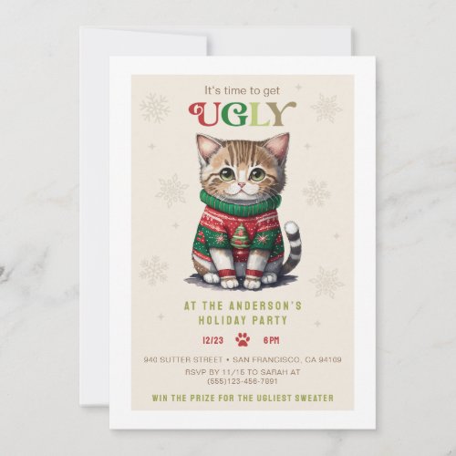 Cute Cat Ugly Sweater Party Invitation Card