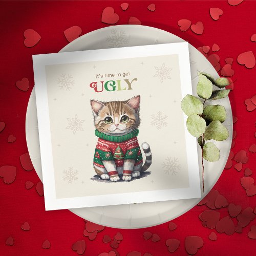 Cute Cat Ugly Sweater Party Napkins