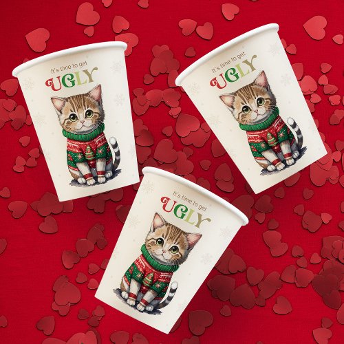 Cute Cat Ugly Sweater Party Paper Cups