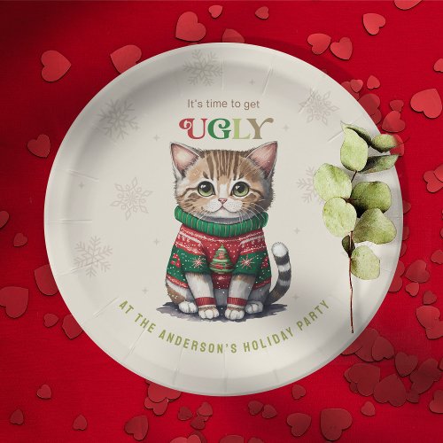 Cute Cat Ugly Sweater Party Paper Plates