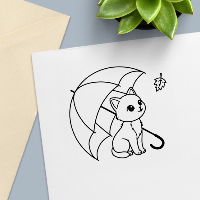 Cute Cat Umbrella Leaf Self-inking Stamp (Creator Uploaded)