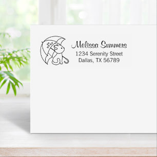 Cute Cat under Umbrella Address Rubber Stamp