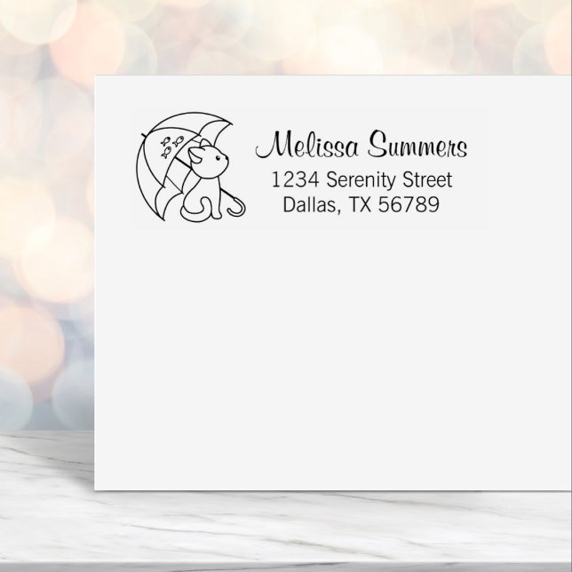 Cute Cat under Umbrella Address Self-inking Stamp (Creator Uploaded)