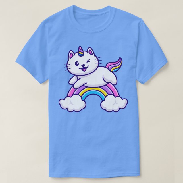 Cute Cat Unicorn Flying T-Shirt (Design Front)