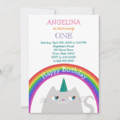 Cute Cat Unicorn Girl 1st Birthday Invitation | Zazzle