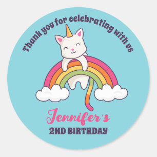 Cute Cat Unicorn Girls Birthday Party Favor Classic Round Sticker