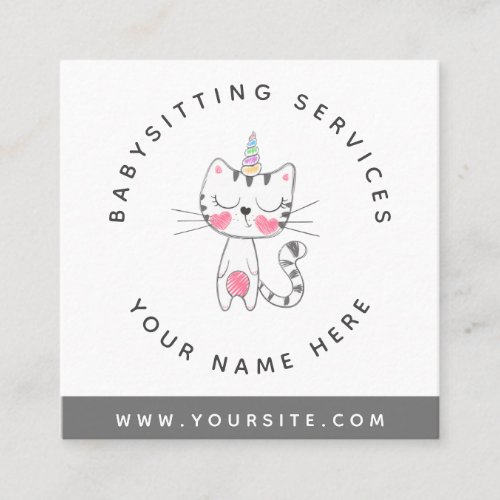 Cute Cat Unicorn Kid Daycare Service Babysitter    Square Business Card