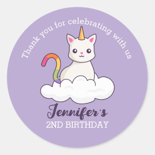 Cute Cat Unicorn Kids Birthday Party Favor Classic Round Sticker