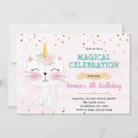 Cute cat unicorn party invitation