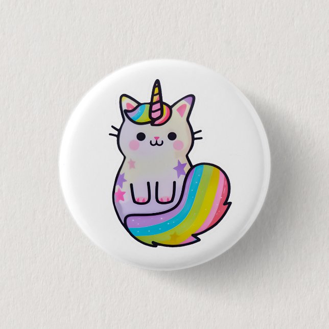 Cute cat unicorn rainbow button (Front)