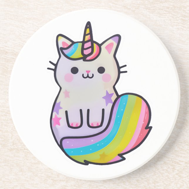 Cute cat unicorn rainbow coaster (Front)