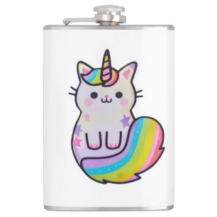Cute cat unicorn rainbow flask