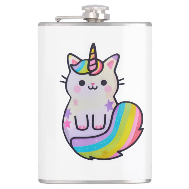 Cute cat unicorn rainbow flask (Front)