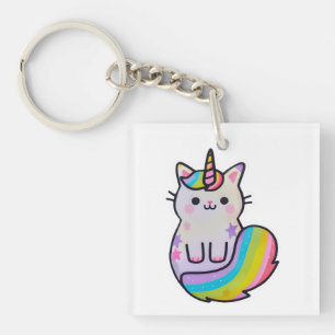 Cute cat unicorn rainbow keychain