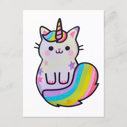 Cute cat unicorn rainbow postcard