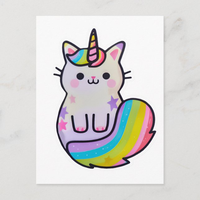 Cute cat unicorn rainbow postcard (Front)