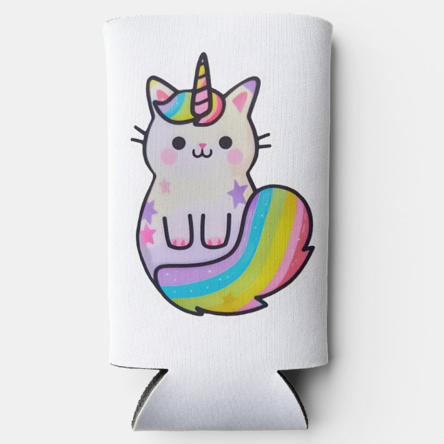 Cute cat unicorn rainbow seltzer can cooler (Front)