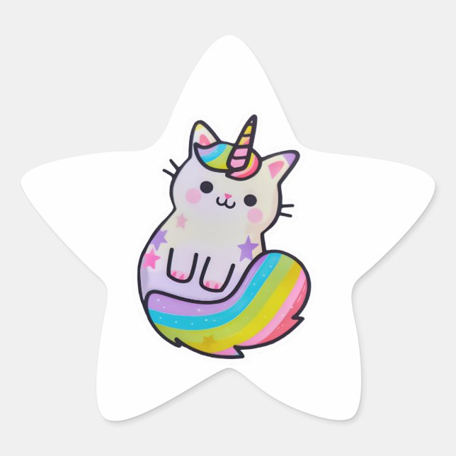 Cute cat unicorn rainbow star sticker (Front)
