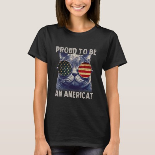 Cute Cat Us Flag Sunglasses Proud To Be An America T_Shirt
