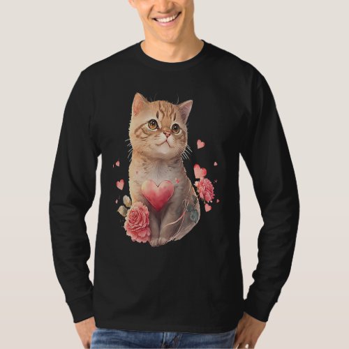 Cute Cat Valentine Day Kitten I Love Cats For Wome T_Shirt