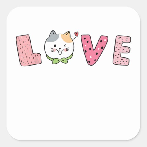Cute Cat Valentine Gift kitten lovers Kitty Adopti Square Sticker