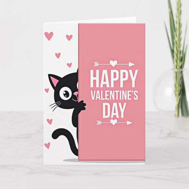 Cute Cat Valentine Heart Card (Front)