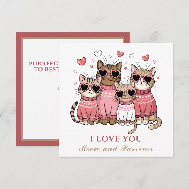Cute Cat Valentine's day Card Cat Mom Pink (Front/Back)