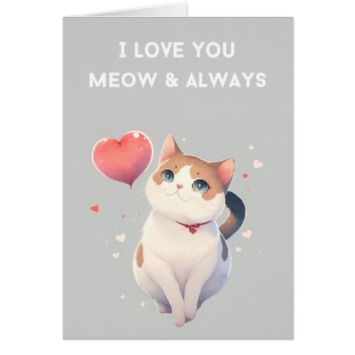 Cute Cat Valentines Day Card  Meow  Always