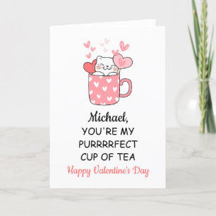 Cute Cat Valentines Day Cartoon Card for Him Her