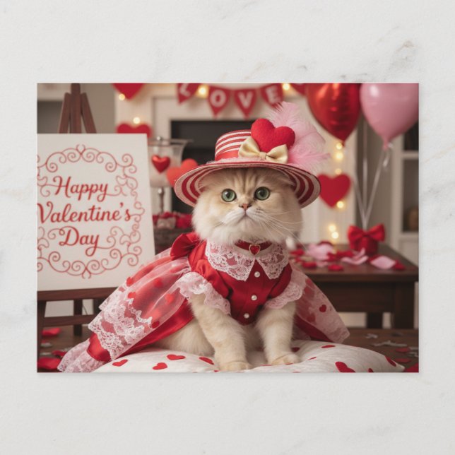 Cute Cat Valentine's Day Greeting  Holiday Postcard (Front)