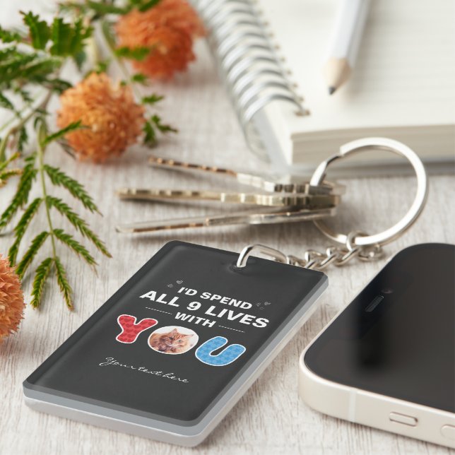 Cute Cat Valentine's Day Pet Photo Custom  Keychain (Front Right)