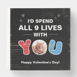 Cute Cat Valentine's Day Pet Photo Custom Wooden Box Sign