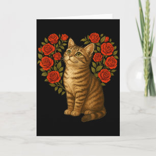 Cute Cat Valentines Floral Heart Funny Cat Lovers  Card