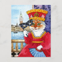 Cute cat Venice Carnival or Valentines postcard