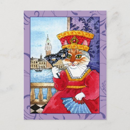 Cute cat Venice Carnival or Valentines postcard