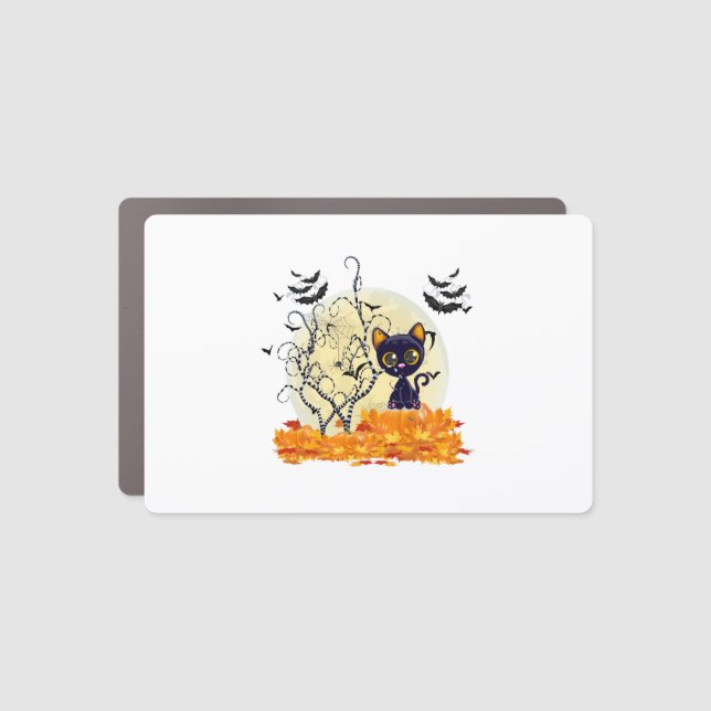 Cute Cat Waiting for Halloween Car Magnet (Front)