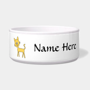 Cute Cat. Walking Yellow Cat. Bowl