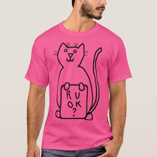 Cute Cat Wants to Know R U OK Line Drawing T_Shirt