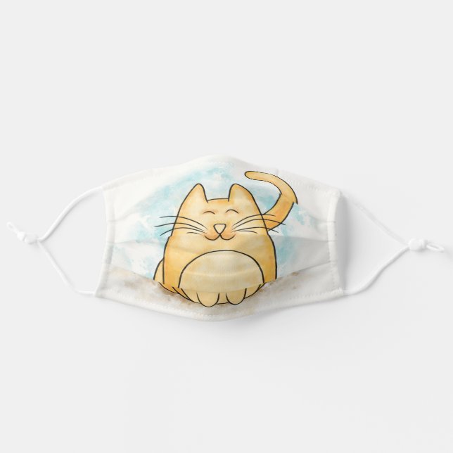 Cute Cat Watercolor Adult Cloth Face Mask (Front, Unfolded)