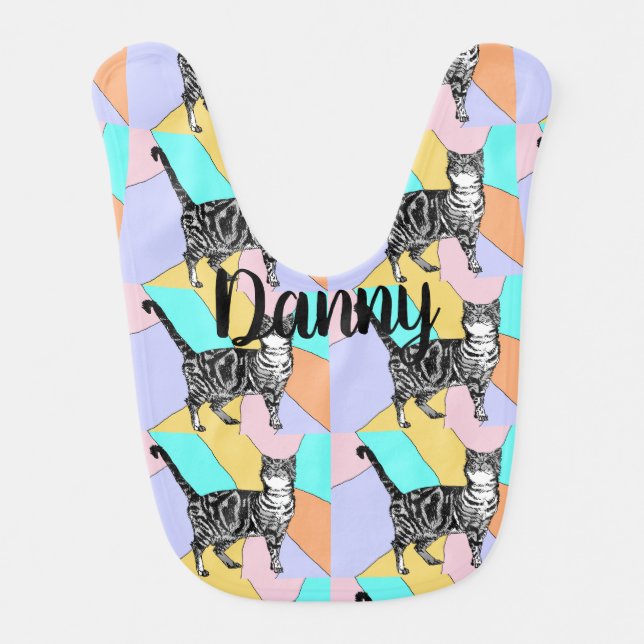 Cute Cat Watercolor Colorful Cats Baby Boys Bib (Front)