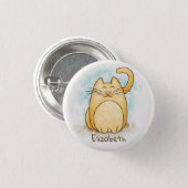 Cute Cat Watercolor Personalize Button (Front & Back)