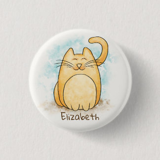 Cute Cat Watercolor Personalize Button
