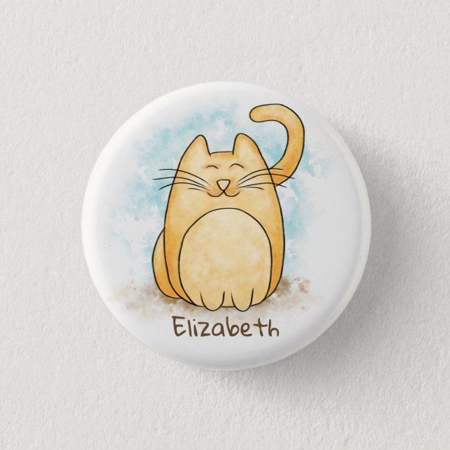 Cute Cat Watercolor Personalize Button (Front)