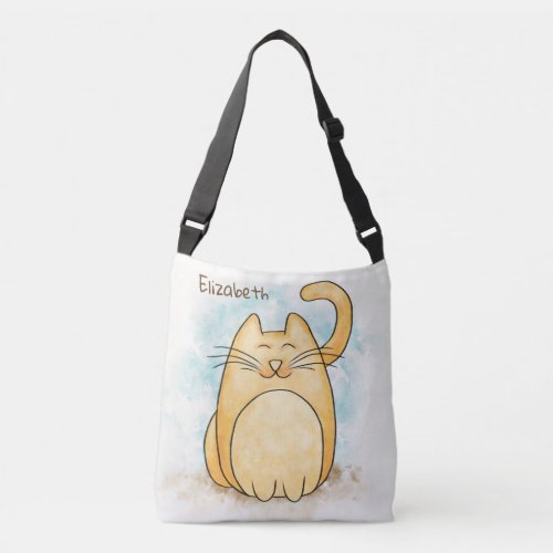 Cute Cat Watercolor Personalize Crossbody Bag