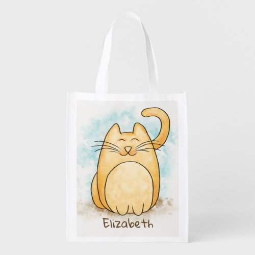 Cute Cat Watercolor Personalize Grocery Bag