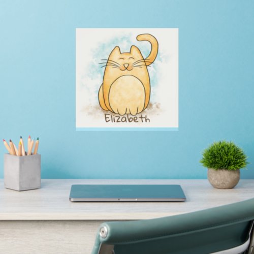 Cute Cat Watercolor Personalize Wall Decal