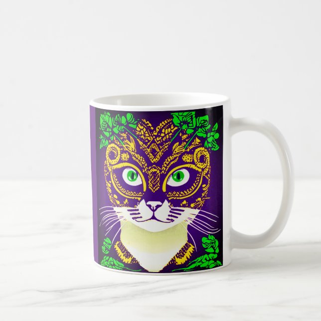 Cute Cat Wearing a Mardi Gras Mask Coffee Mug (Right)