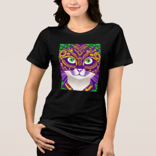 Cute Cat Wearing a Mardi Gras Mask Tri-Blend Shirt
