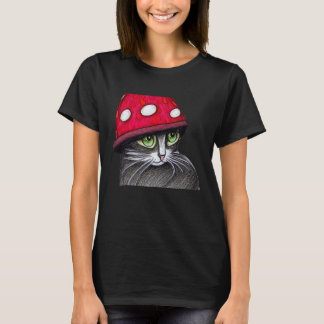 Cute Cat Wearing A Mushroom Hat T-Shirt