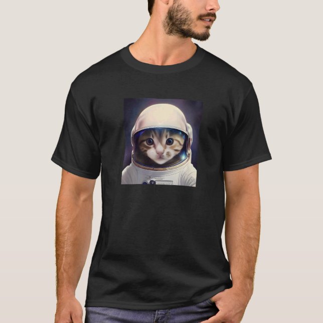 Cute Cat Wearing an Astronaut Helmet for Cat & Fel T-Shirt (Front)